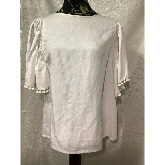 loft Tops - LOFT White Pom-Pom Sleeve Blouse